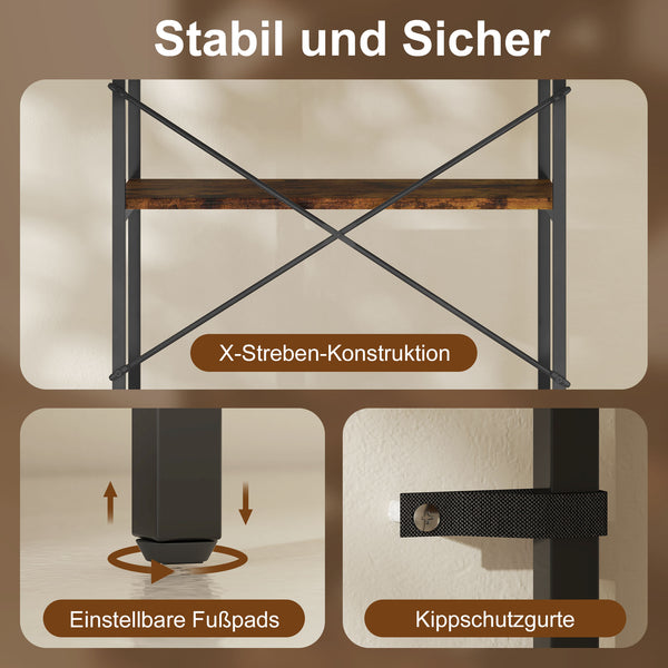 Bücherregal Standregal modern mit 5 Ebenen Metall braun