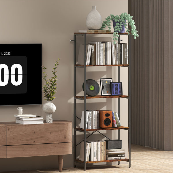 Bücherregal Standregal modern mit 5 Ebenen Metall braun