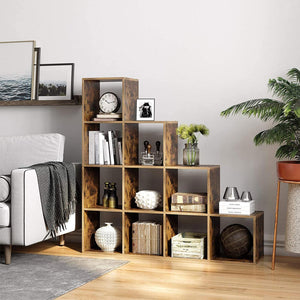 Bücherregal Raumteiler Standregal 10-Fach 129x29x129cm Holz Rustikal