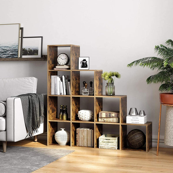 Bücherregal Raumteiler Standregal 10-Fach 129x29x129cm Holz Rustikal