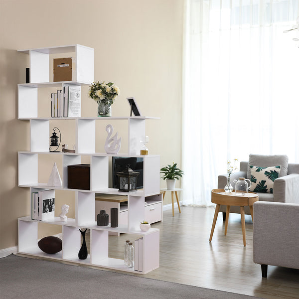 Bücherregal Raumteiler Freistehend 6 Ebenen Holz Weiss