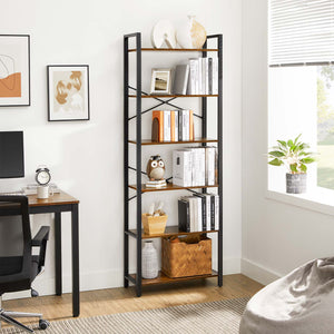 Bücherregal Regal Standregal 66x30x186cm Stahlrahmen Braun Schwarz