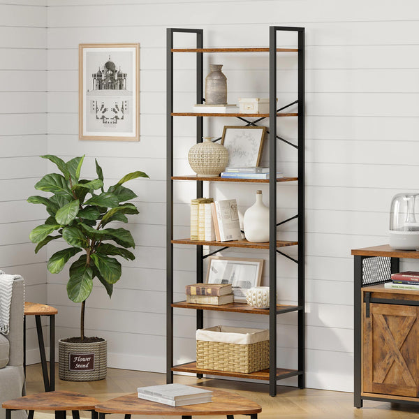 Bücherregal Regal Standregal 66x30x186cm Stahlrahmen Braun Schwarz