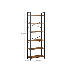 Bücherregal Regal Standregal 66x30x186cm Stahlrahmen Braun Schwarz