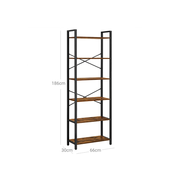 Bücherregal Regal Standregal 66x30x186cm Stahlrahmen Braun Schwarz