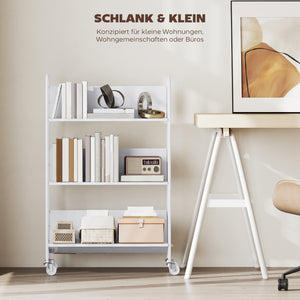 Bücherregal Aufbewahrungsregal mit Rollen und 3 Ebenen für Kinderzimmer weiss