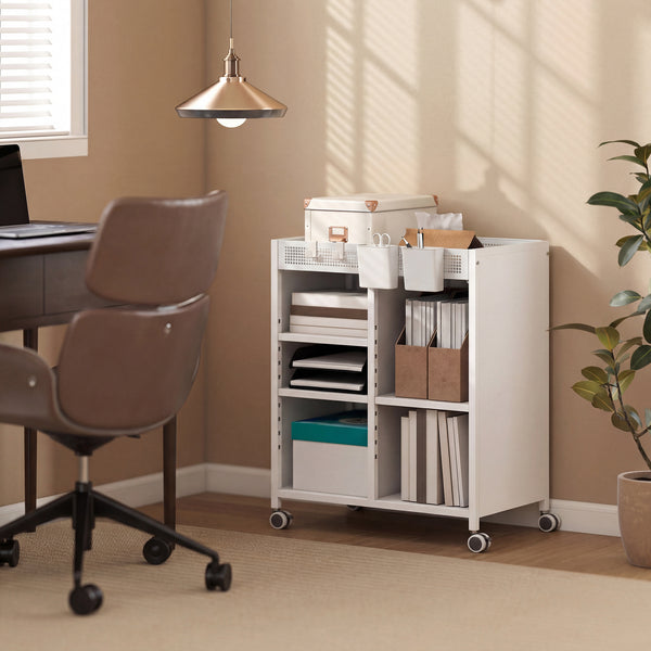 Bücherregal auf Rollen verstellbar für Wohnzimmer Büro weiss