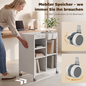Bücherregal auf Rollen verstellbar für Wohnzimmer Büro weiss