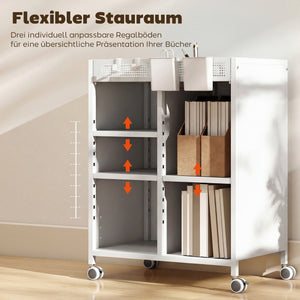 Bücherregal auf Rollen verstellbar für Wohnzimmer Büro weiss