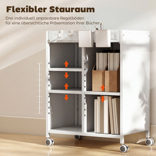 Bücherregal auf Rollen verstellbar für Wohnzimmer Büro weiss
