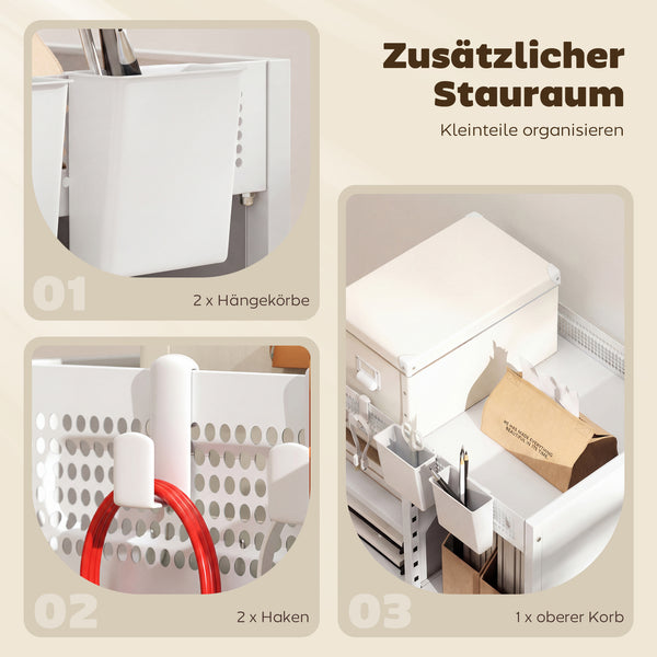 Bücherregal auf Rollen verstellbar für Wohnzimmer Büro weiss