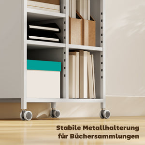 Bücherregal auf Rollen verstellbar für Wohnzimmer Büro weiss