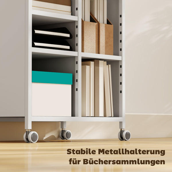 Bücherregal auf Rollen verstellbar für Wohnzimmer Büro weiss