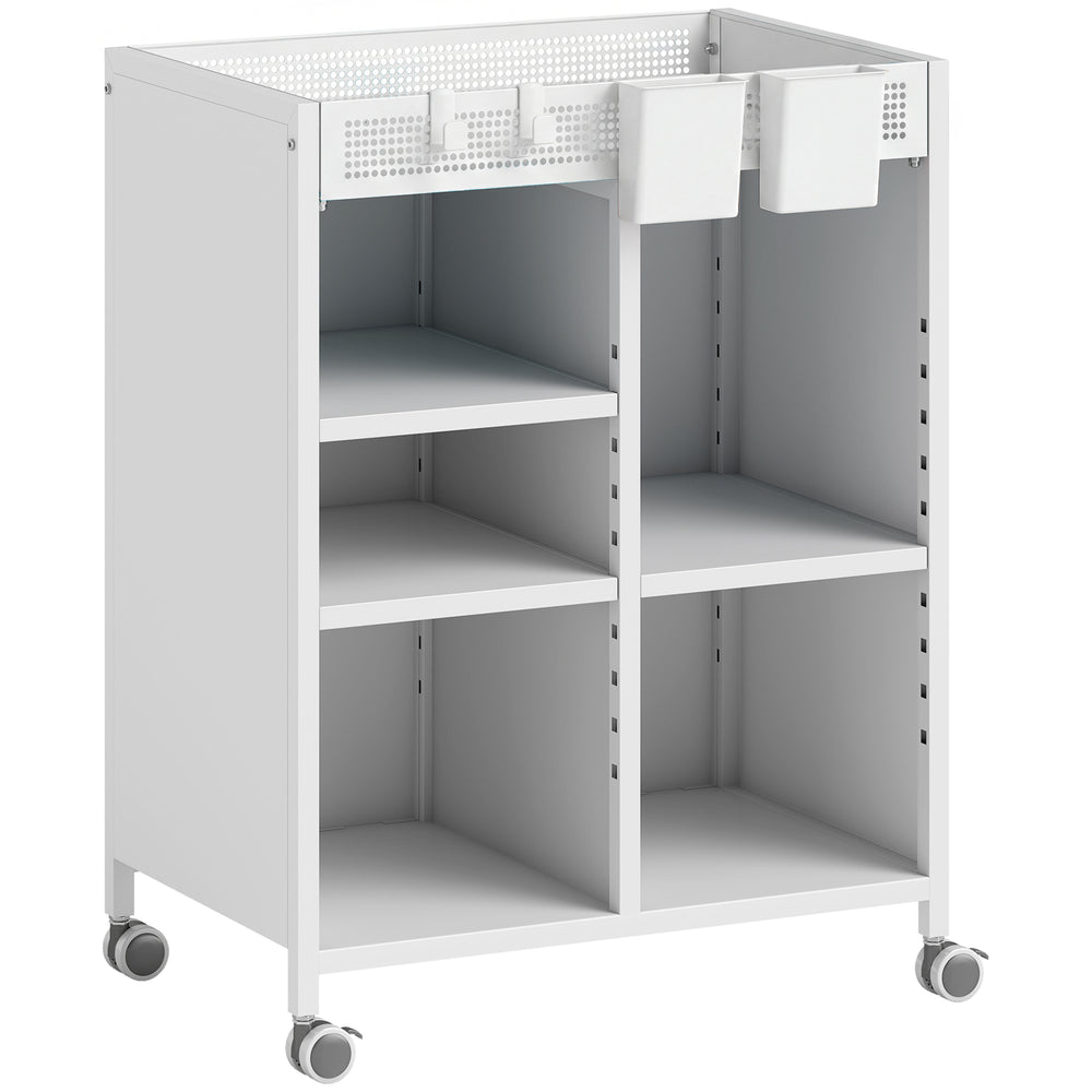 Bücherregal auf Rollen verstellbar für Wohnzimmer Büro weiss