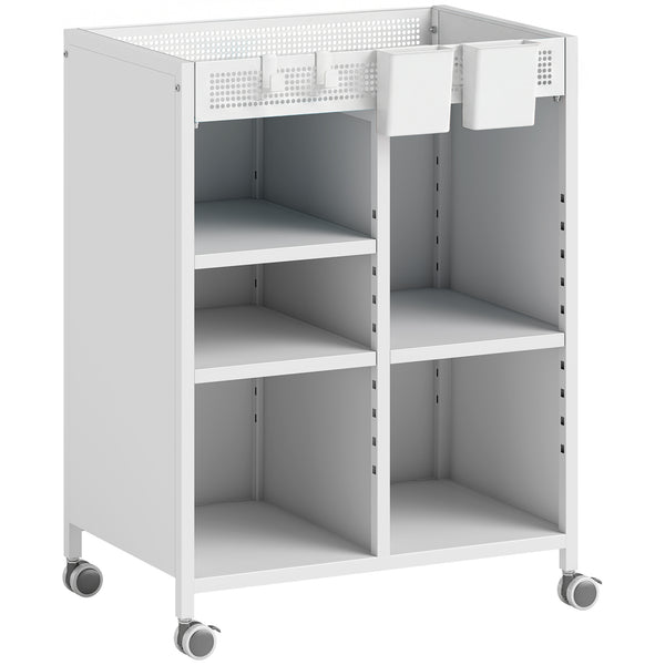 Bücherregal auf Rollen verstellbar für Wohnzimmer Büro weiss