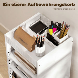 Bücherregal mobil mit verstellbaren Regalen und Rollwagen weiss