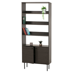 Bücherregal Bücherschrank Hochschrank skandinavisch Metall Holz 200x80x30cm dunkelbraun