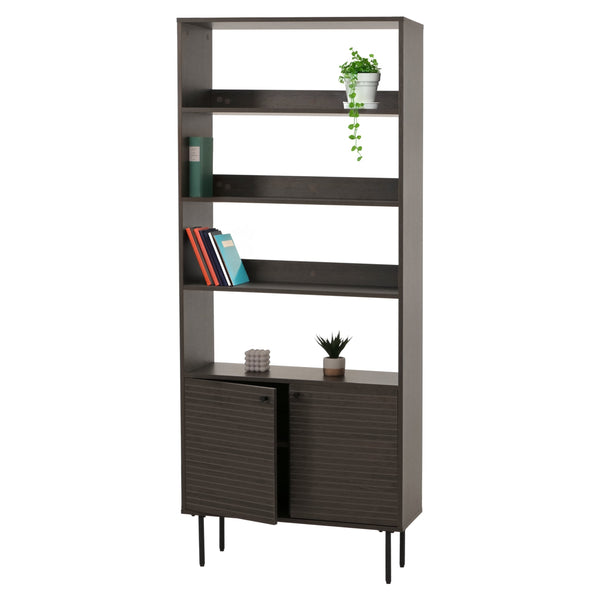 Bücherregal Bücherschrank Hochschrank skandinavisch Metall Holz 200x80x30cm dunkelbraun