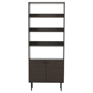 Bücherregal Bücherschrank Hochschrank skandinavisch Metall Holz 200x80x30cm dunkelbraun