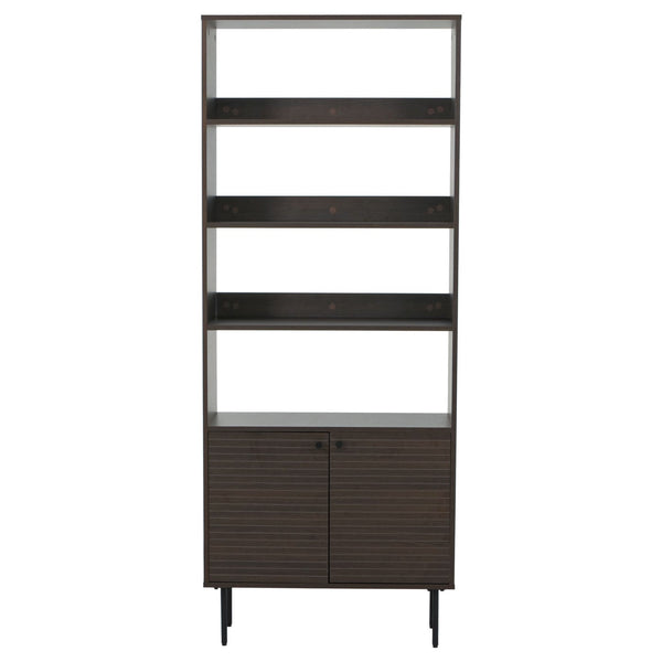 Bücherregal Bücherschrank Hochschrank skandinavisch Metall Holz 200x80x30cm dunkelbraun
