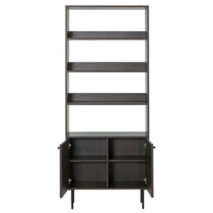 Bücherregal Bücherschrank Hochschrank skandinavisch Metall Holz 200x80x30cm dunkelbraun