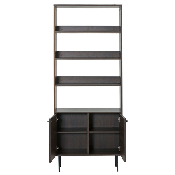 Bücherregal Bücherschrank Hochschrank skandinavisch Metall Holz 200x80x30cm dunkelbraun