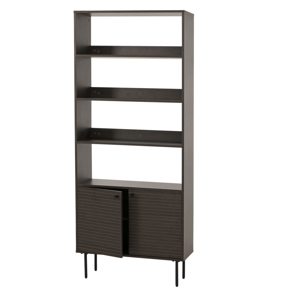 Bücherregal Bücherschrank Hochschrank skandinavisch Metall Holz 200x80x30cm dunkelbraun