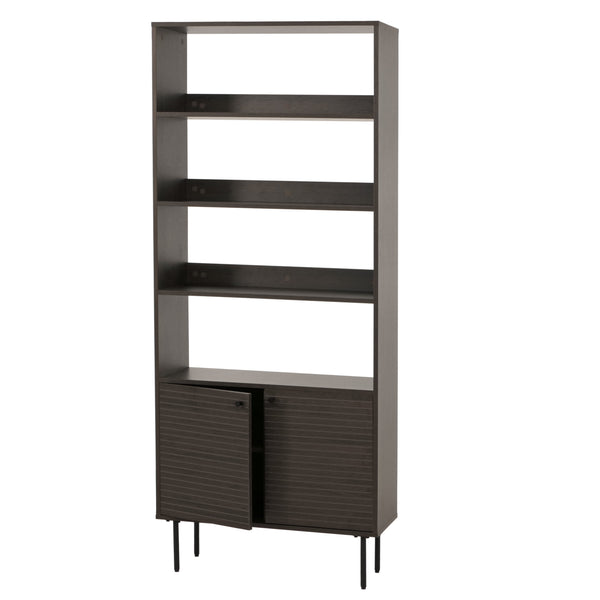 Bücherregal Bücherschrank Hochschrank skandinavisch Metall Holz 200x80x30cm dunkelbraun
