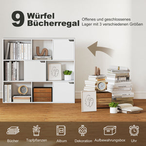 Bücherregal mit Türen und offenen Fächern für Wohnzimmer weiss