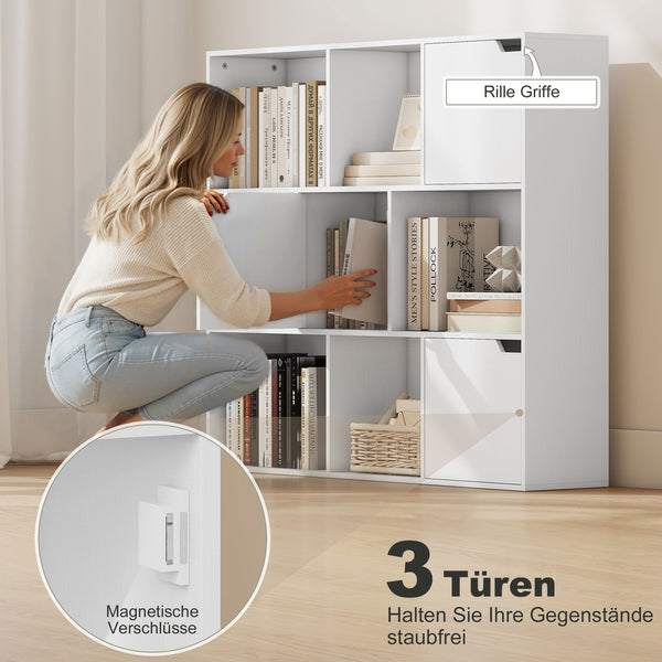 Bücherregal mit Türen und offenen Fächern für Wohnzimmer weiss