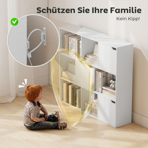 Bücherregal mit Türen und offenen Fächern für Wohnzimmer weiss