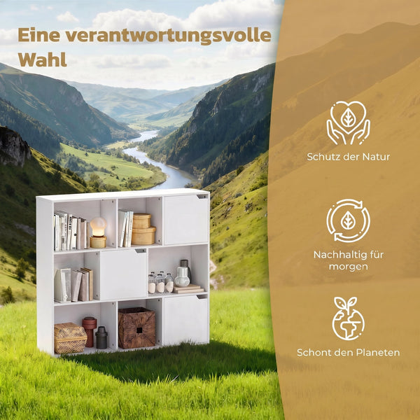 Bücherregal mit Türen und offenen Fächern für Wohnzimmer weiss