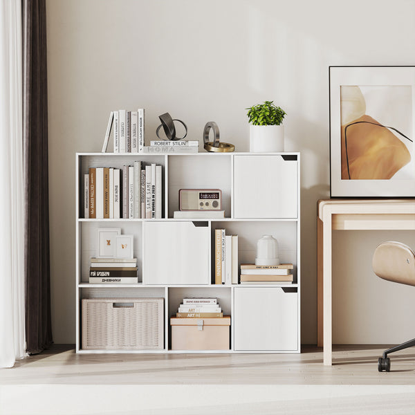Bücherregal mit Türen und offenen Fächern für Wohnzimmer weiss