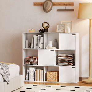 Bücherregal mit Türen und offenen Fächern für Wohnzimmer weiss