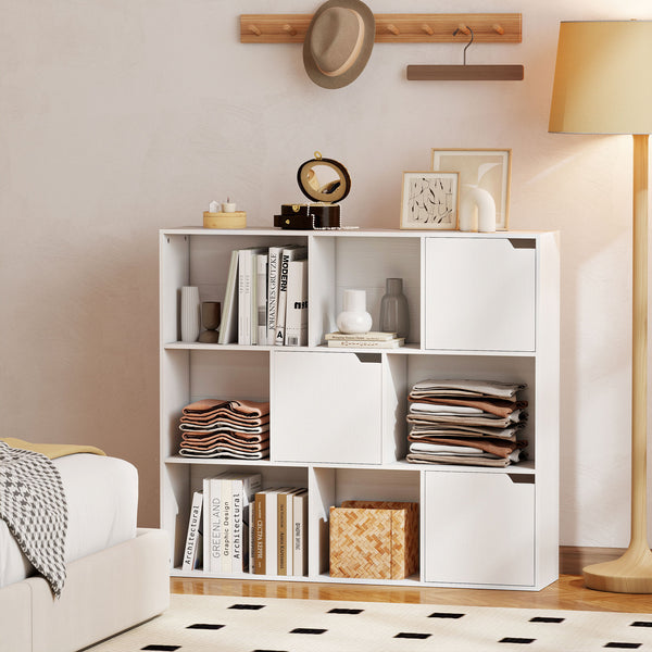 Bücherregal mit Türen und offenen Fächern für Wohnzimmer weiss