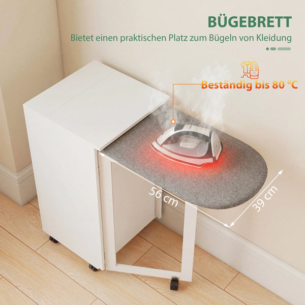 Bügelbrettschrank faltbar mit Rollen für kleine Räume weiss