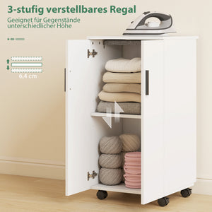 Bügelbrettschrank faltbar mit Rollen für kleine Räume weiss