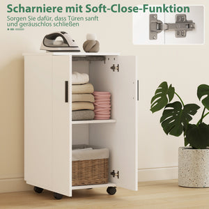 Bügelbrettschrank faltbar mit Rollen für kleine Räume weiss