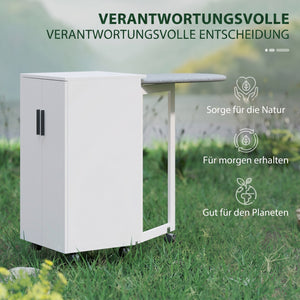 Bügelbrettschrank faltbar mit Rollen für kleine Räume weiss