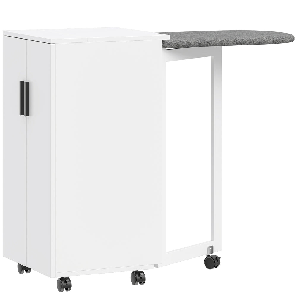 Bügelbrettschrank faltbar mit Rollen für kleine Räume weiss