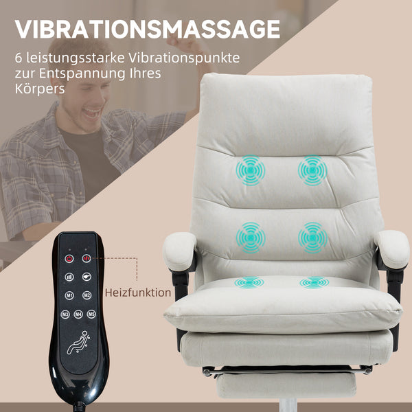 Office chair, 135° tiltable, massage function, 120kg weight capacity, cream white