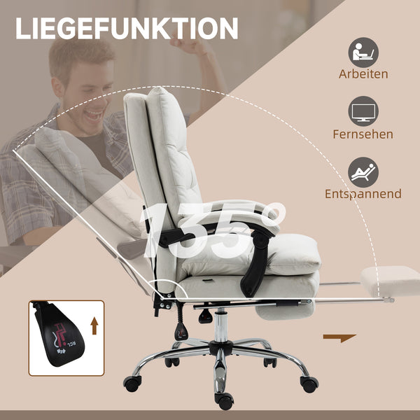 Office chair, 135° tiltable, massage function, 120kg weight capacity, cream white