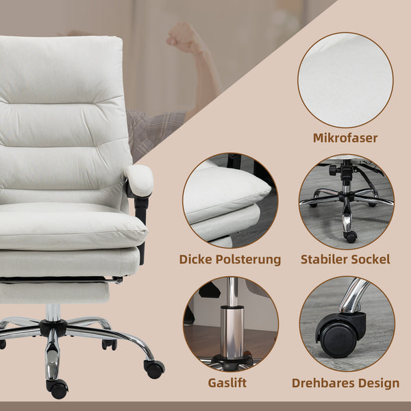 Office chair, 135° tiltable, massage function, 120kg weight capacity, cream white