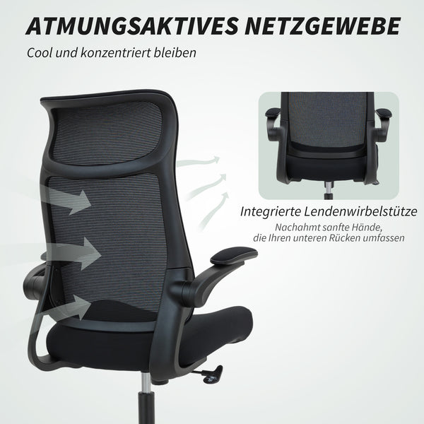 Bürostuhl ergonomisch mit Netzrücken 3D-Armlehnen Kopfstütze Schwarz