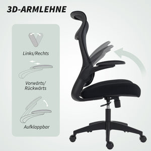 Bürostuhl ergonomisch mit Netzrücken 3D-Armlehnen Kopfstütze Schwarz