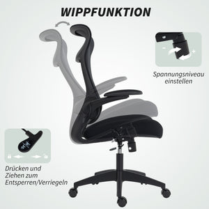 Bürostuhl ergonomisch mit Netzrücken 3D-Armlehnen Kopfstütze Schwarz