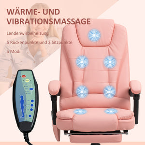 Office chair with 7-point massage & reclining function, ergonomic, up to 120kg, pink