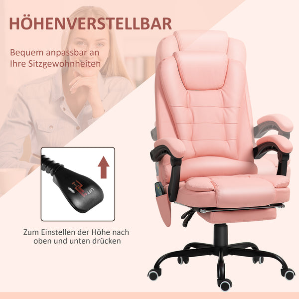 Office chair with 7-point massage & reclining function, ergonomic, up to 120kg, pink