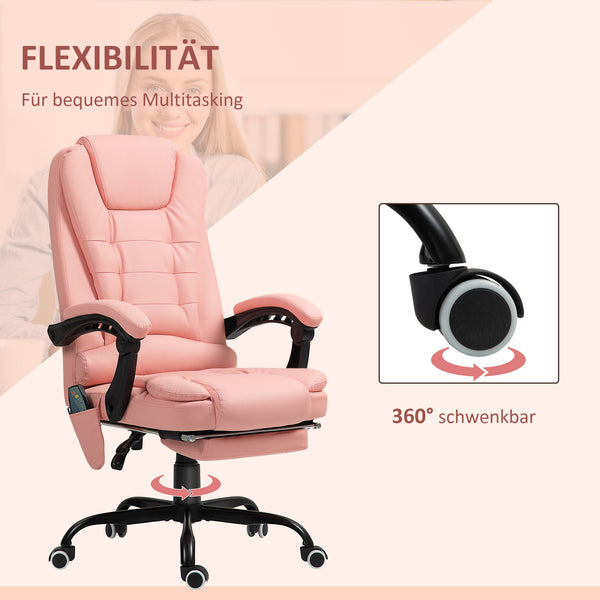 Office chair with 7-point massage & reclining function, ergonomic, up to 120kg, pink