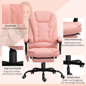 Office chair with 7-point massage & reclining function, ergonomic, up to 120kg, pink